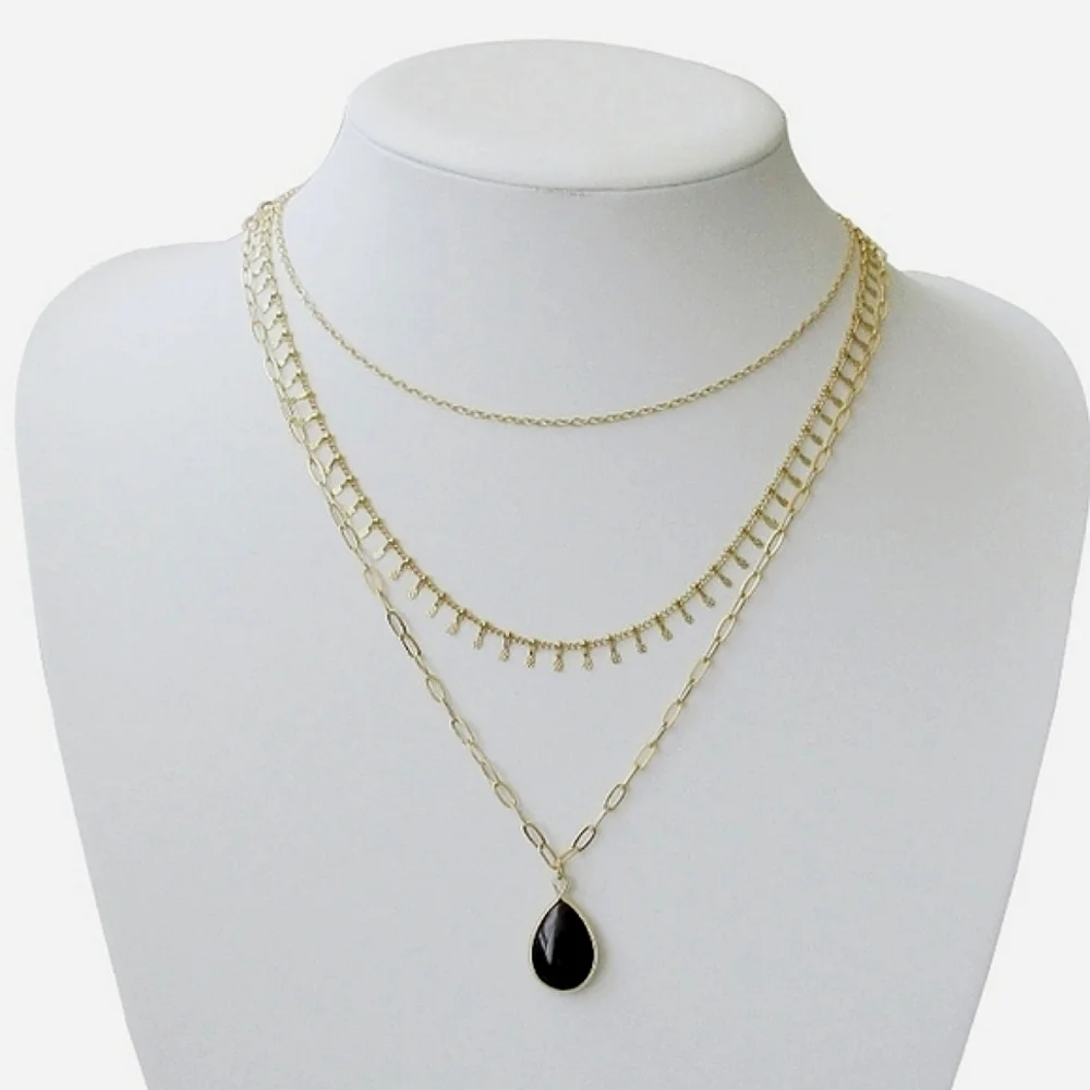Three Rows Hanging Stones Layered Necklace Set